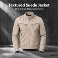 thumbnail image 5 of FchengtaiS Mens Suede Bomber Jacket Stand Collar Zip Up Wind Resistant Jacket Winter Warm Outerwear with Multi Zipper Pockets, 5 of 7