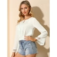 thumbnail image 4 of DARING DIVA Women's Lace Peasant Tie Neck Smocked Hem Cropped Top 3XL White, 4 of 6