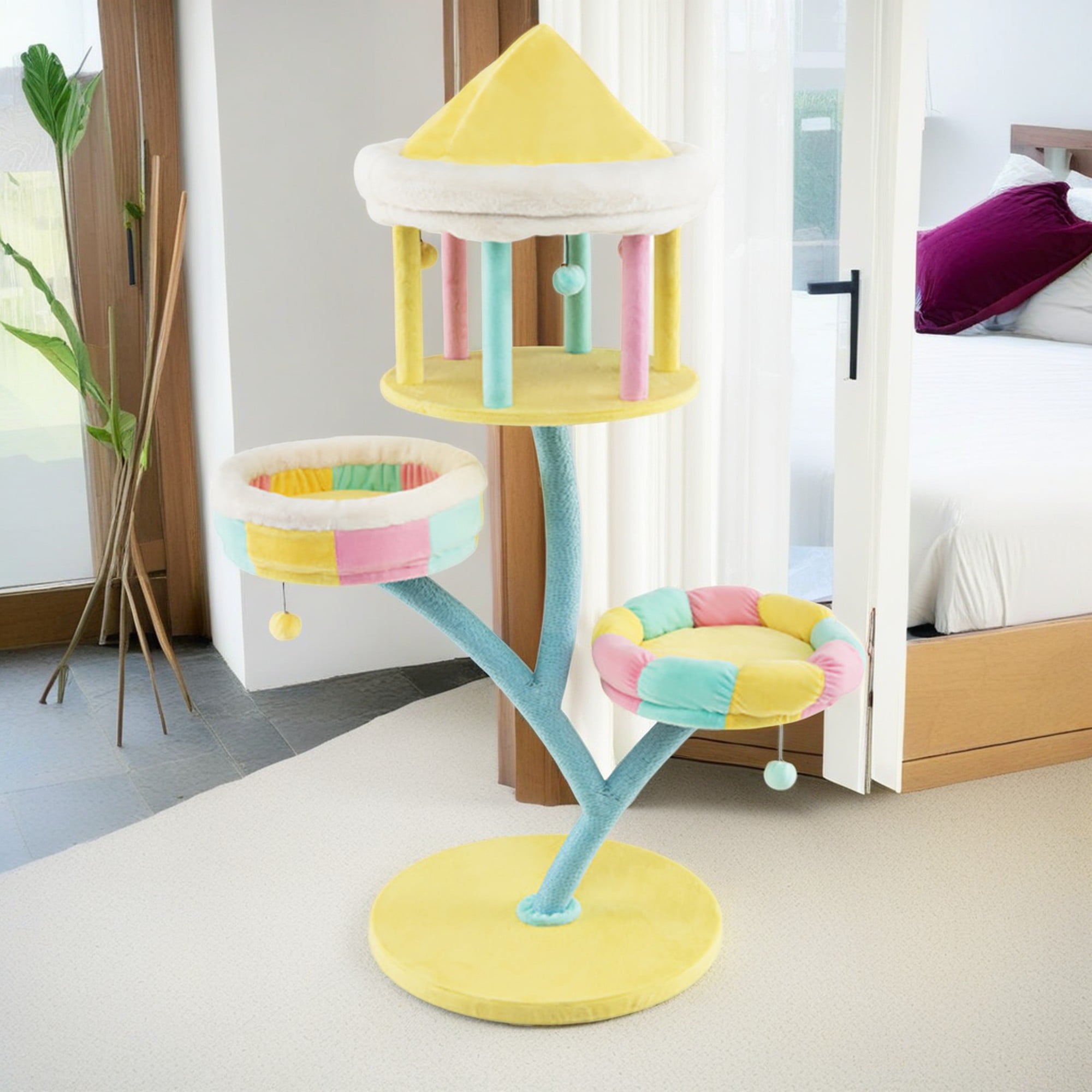 Kadyn 57'' Cat Tree Tower with Cat Condo and Scratching Posts for Indoor Cats, Multi-Layer Activity Center Cat Furniture with Hanging Balls, Color