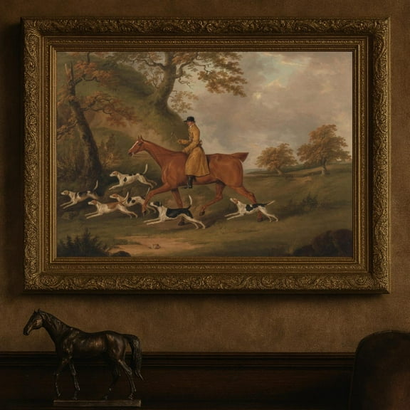 Vintage Fox Hunting Print Poster Equestrian & Hounds in Autumn Landscape, Size 8x12 UNFFRAMED F03.1.7l284