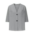thumbnail image 4 of ZyeKqe Cotton Linen 3/4 Length Sleeve Tops for Women Button up V Neck Top Casual Comfy Blouses Top, 4 of 6