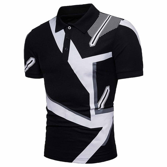 Pompotops T-Shirt à Manches Courtes pour Hommes Imprimé Col Rabattu en Solde