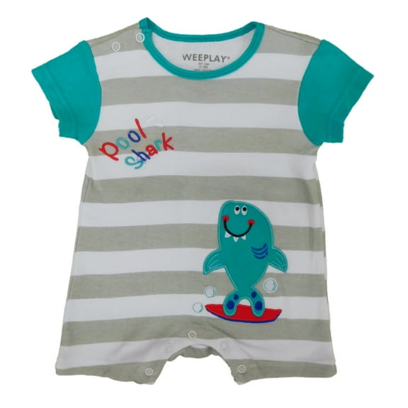 Infant Boys Gray/White Striped Shark Romper 3-6m