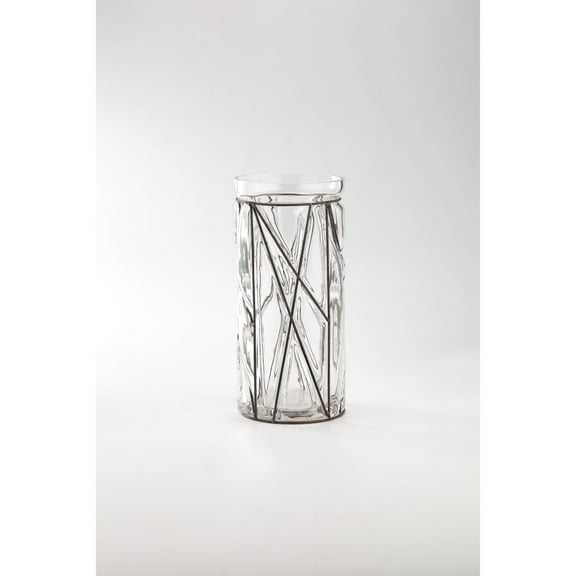 CC Home Furnishings 10.5" Crystal Clear Hand Blown Glass Vase with Holder