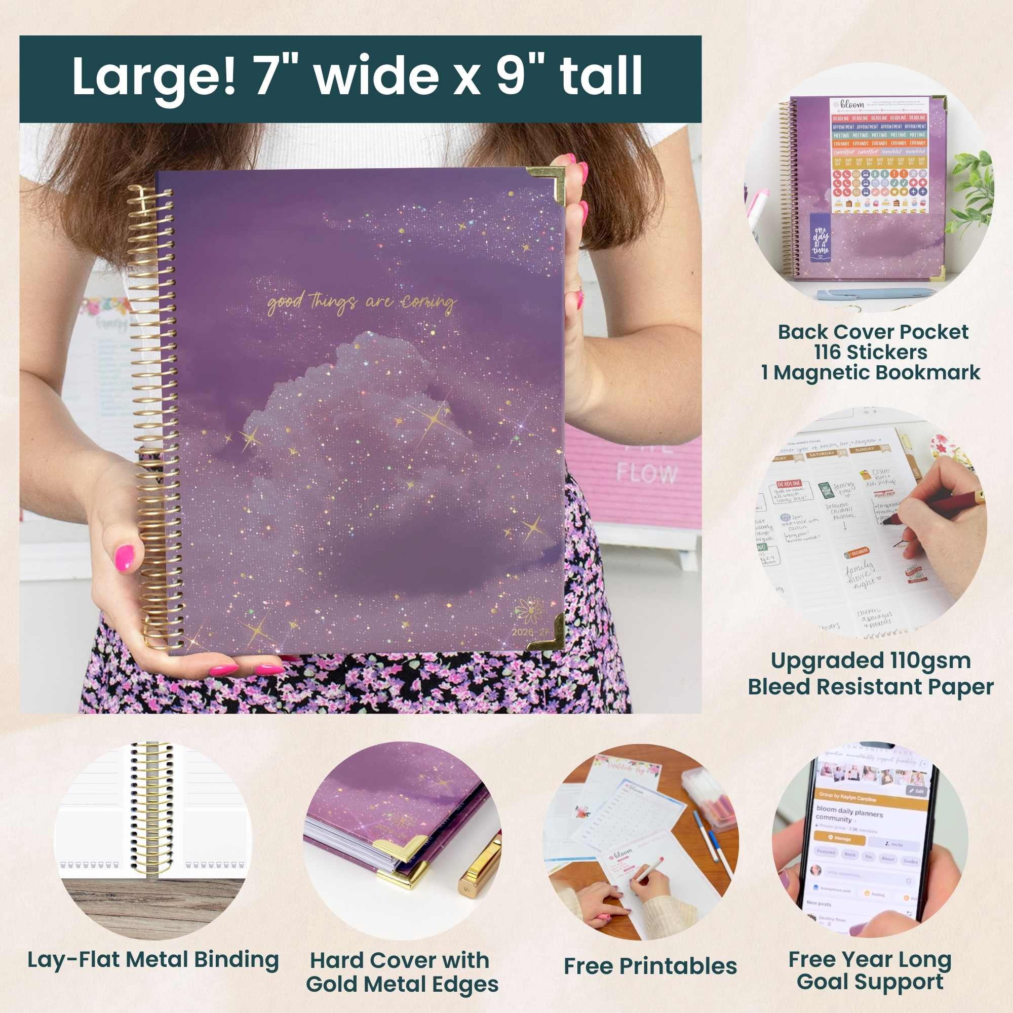 bloom daily planners 2026-2027 Academic Goal & Vision Planner, 13-Month Monthly & Weekly Hard Cover, 7.5" x 9", Good Things Are Coming