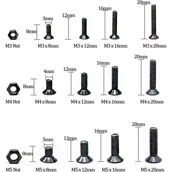 GHRTGR-460-Pcs M3 M4 M5 Hex Socket Flat Head Countersunk Bolts Screw Nut Assortment Kit - 10.9 Grade Alloy Steel