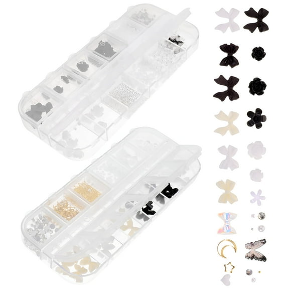 VANIDO 2 Boxes Black Nail Diamonds Gems Silver Pearls for Nails Decor Flowers Rhinestone Art Decoration Jewels Rhinestones