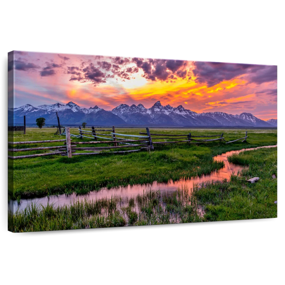 Elephant Stock Grand Teton Radiance Wall Art - Horizontal Canvas Wall Art - Living Room Wall Decor - Nature Canvas - Blue And Green Decor - 12" x 8"