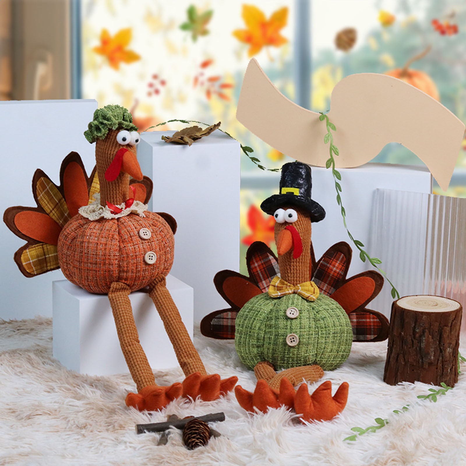 Figurine Dinde Décorative Centre De Table Thanksgiving - Polyester 19x11x22cm - Décoration De Fête, Saisonnière Pour La Maison