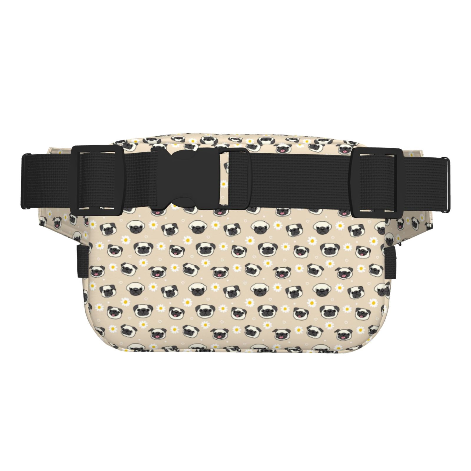 Picia Pug Dog Face Print Square Double-Layer Waist Bag Mini Adjustable Waist Belt Bag Exercise Running Travel Hiking