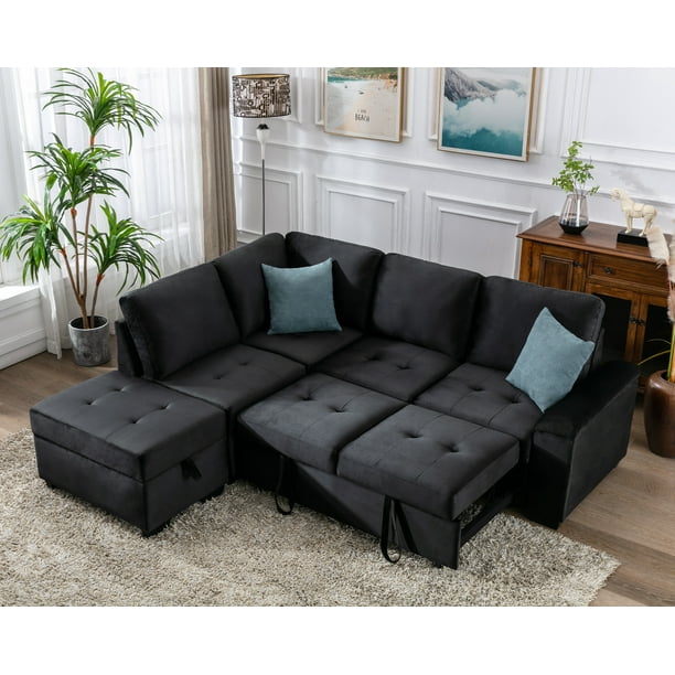 Churanty Sectional L Shape Corner Sofa Convertible Sleeper Combination