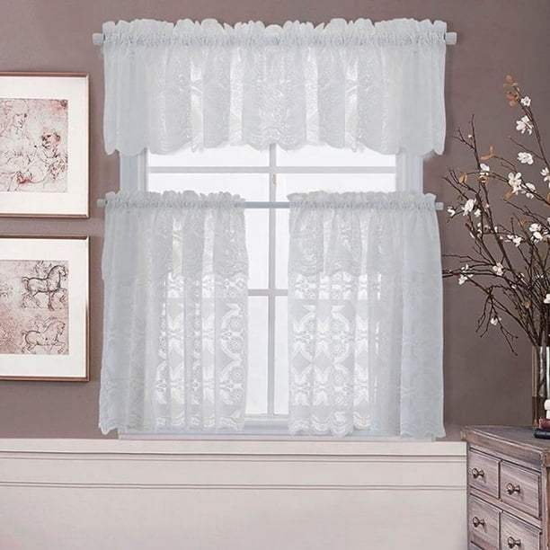 Juego de 3 cortinas blancas para ventana de cocina, incluye 2 cortinas de 36 pulgadas y cenefa de cocina. Juego de cortinas de cocina de café para decoración de café o decoración de cocina de café