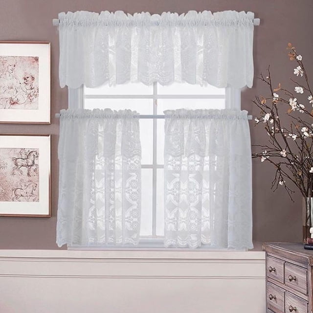 Juego de 3 cortinas blancas para ventana de cocina, incluye 2 cortinas de 36 pulgadas y cenefa de cocina. Juego de cortinas de cocina de café para decoración de café o decoración de cocina d