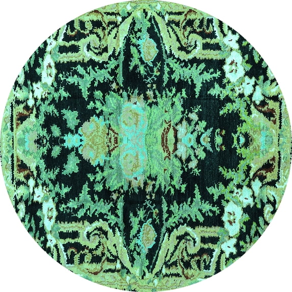 Ahgly Company Machine Washable Indoor Round Medallion Turquoise Blue French Area Rugs, 4' Round