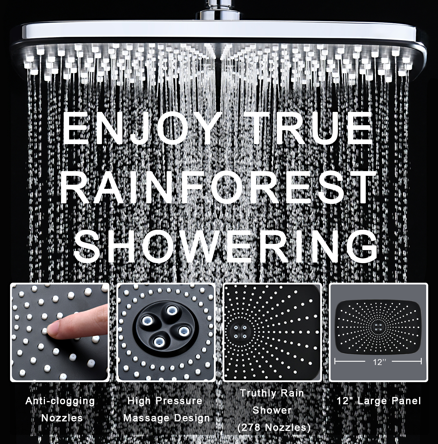 INAVAMZ 12" Rain Shower Head & Handheld Combo, Black photo 7