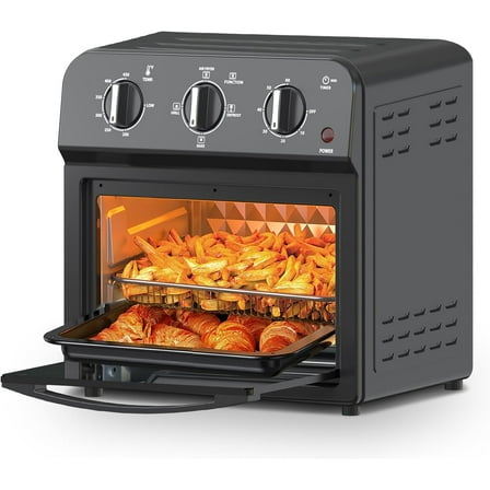 PlumChef 13 Quart 4 Slices Air Fryer Convection Toaster Oven, 1500W, Multifunction Oven for Roast, Bake, Grill, Broil, Toast,Black