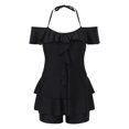 thumbnail image 3 of Aayomet Womens Bathing Suits Open Shoulder Neck Ruffle Lace Up Tankini Swimsuit Two Piece Set (Black, XL), 3 of 5