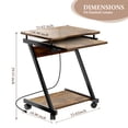 thumbnail image 3 of Small Computer Desks with Power Outlet, Z-Shaped Home Office Desks for Small Space, Compact Study Desk with Keyboard Tray and Casters, Computer Workstation for Home and Office, Brown, 3 of 8