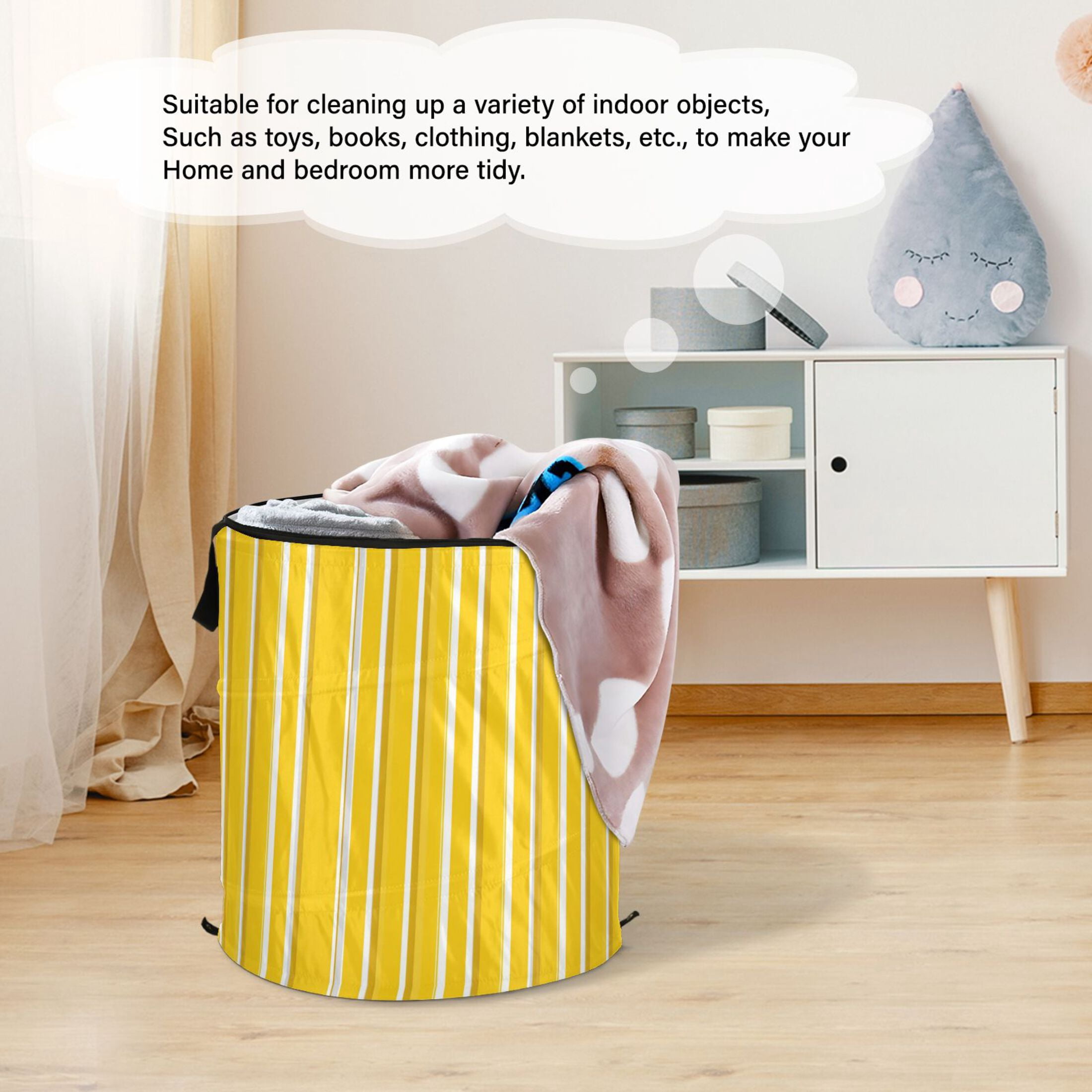50L Extra Large Popup Hamper Collapsible Laundry Basket With Zippered Lid 15.7x18.5in Minimalistic Style