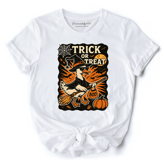 Trick or Treat Goose T-Shirt, Vintage Halloween Witch Tee for October