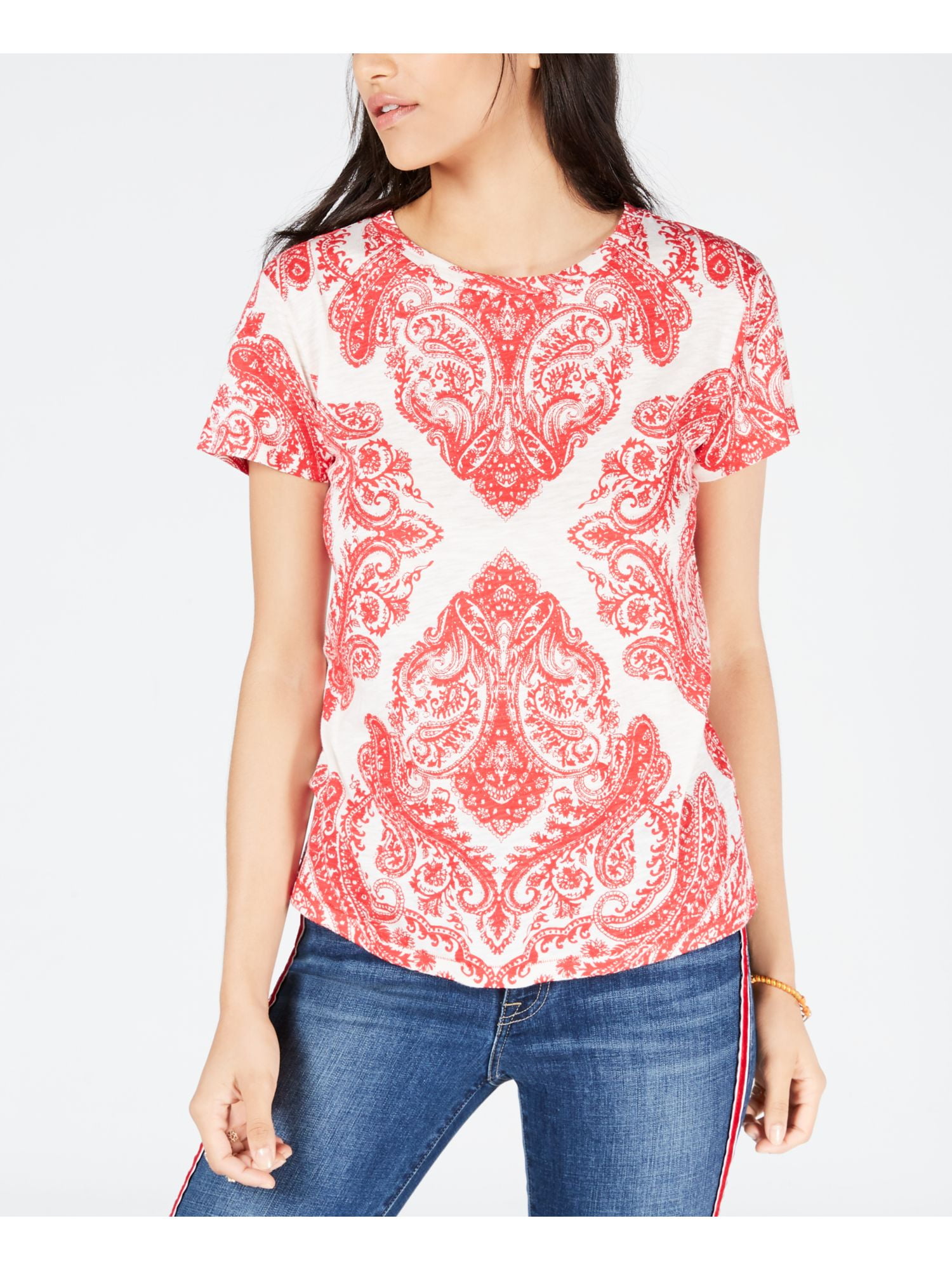 red bandana print shirt womens