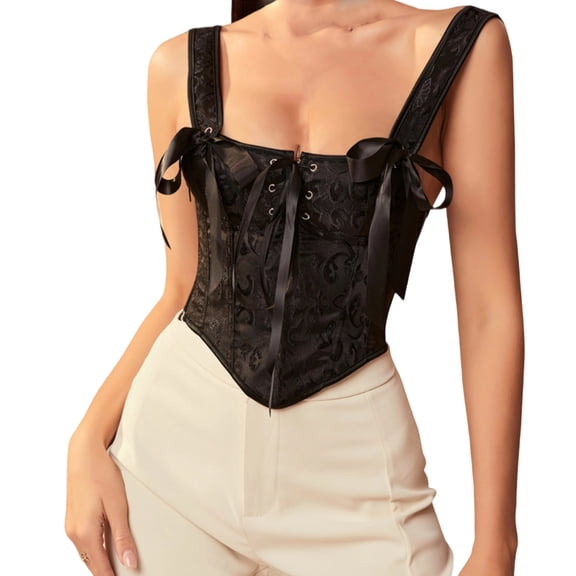 Yangnuo Women's Sexy Jacquard Lace Tie-Up Corset Lingerie Women's Strapless One-Shoulder Lingerie