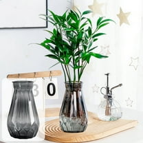 Hydroponic Plant Vase, Glass Look Self Watering Planter for Pothos and Lucky Bamboo, Faceted Shatterproof Desktop Flower Pot, Gray