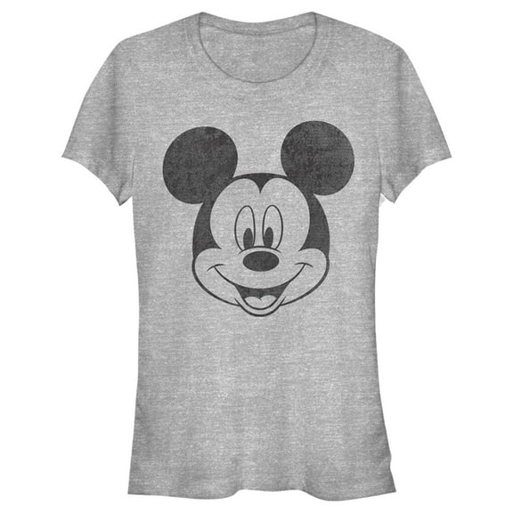 Junior's Mickey & Friends Smiling Mickey Mouse Distressed Graphic Tee Athletic Heather Large