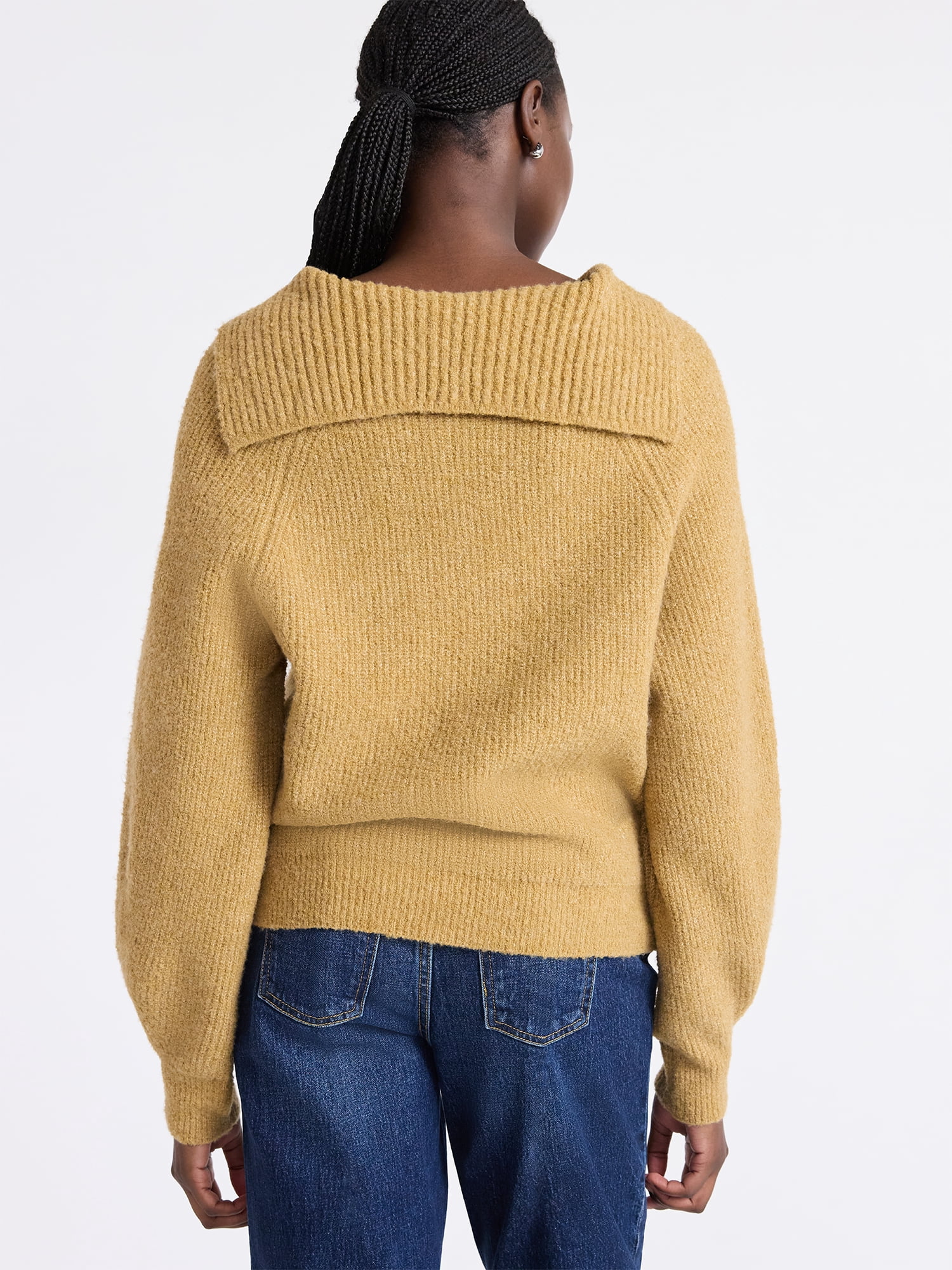 Free Assembly Women's V-Collar Sweater with Long Sleeves, Midweight, Sizes, XS-XXL