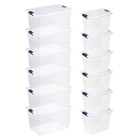 Sterilite Bac avec Couvercle à Loquet 66 Qt, Lot de 6, et Bac avec Couvercle à Loquet 27 Qt, Lot de 6