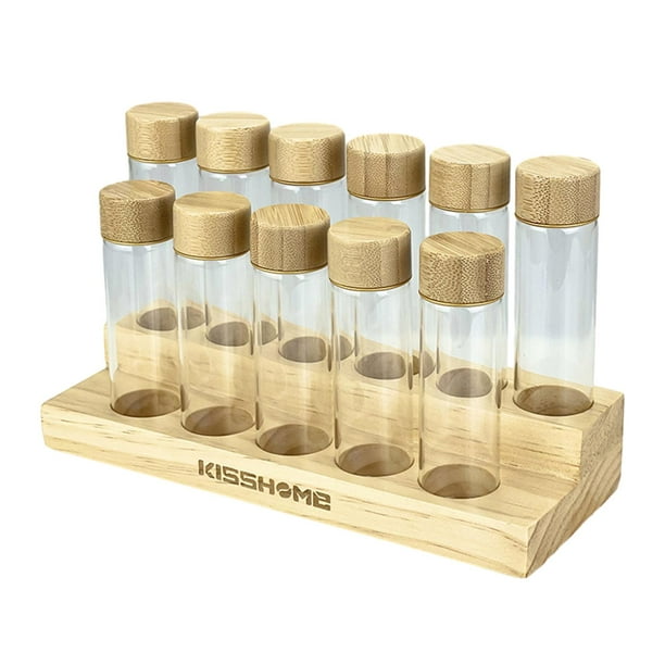Coffee Bean Test Tubes Wooden Display Rack Condiment Container for
