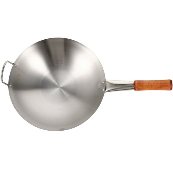 OFFIGAM 1Pc Stainless Steel Frying Pan with Wooden Handle Cooking Pot