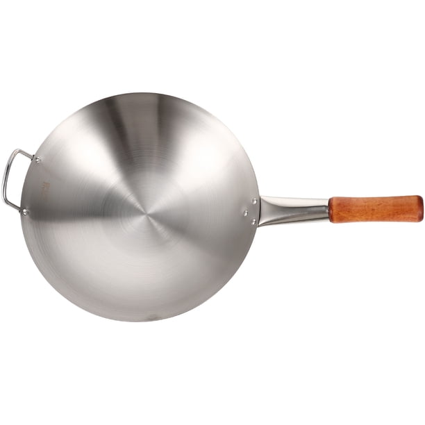 AURARMLET 1Ud Sartén Profesional Para Cocina En Casa Con Mango De Madera Y Acero Inoxidable Plateado
