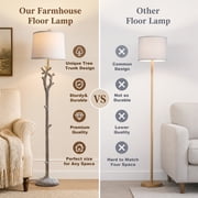 Oneach 59.5 Farmhouse Floor Lamp for Living Room,Retro Tree Trunk Standing Lamp for Bedroom with Wood Grain
