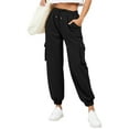 thumbnail image 2 of Womens Jogger Pants with Multi Pockets Cotton Fleece Drawstring Elastic Waist Cinch Bottom Cargo Sweatpants Loose (M, Black), 2 of 7