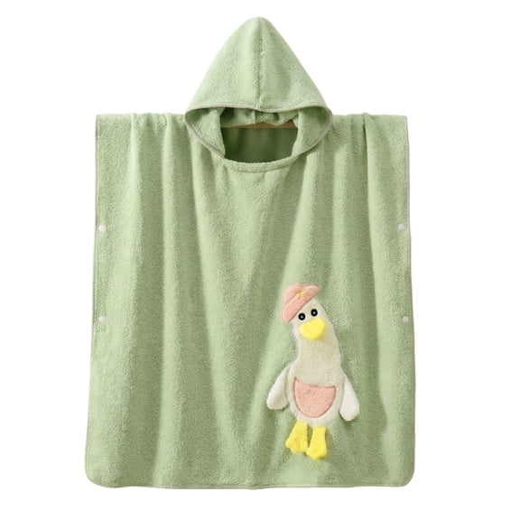 Hooded Towel Poncho Quick Dry Coral Fleece Bathrobe Super Soft Cotton Blend Absorbent Large Size Cartoon Goose Pattern for Beach Pool and Home Shower Use