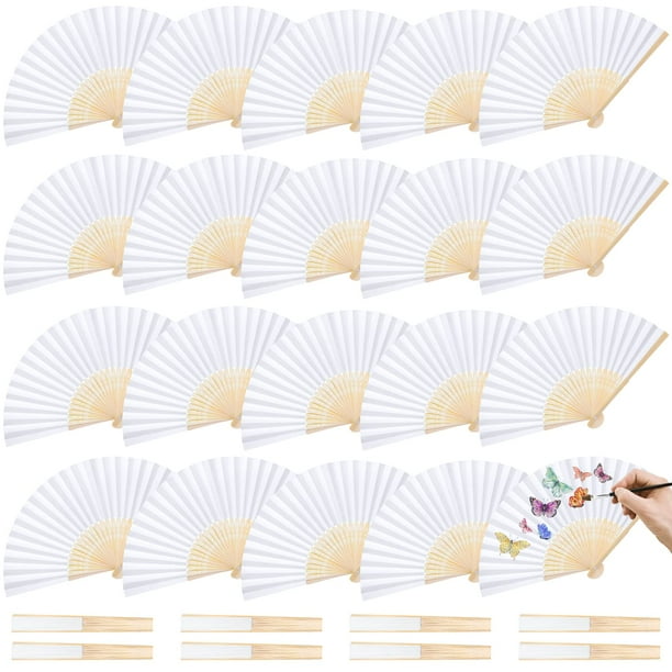 Ventiladores de mano plegables de papel JOHOUSE, 28 unidades, para bodas