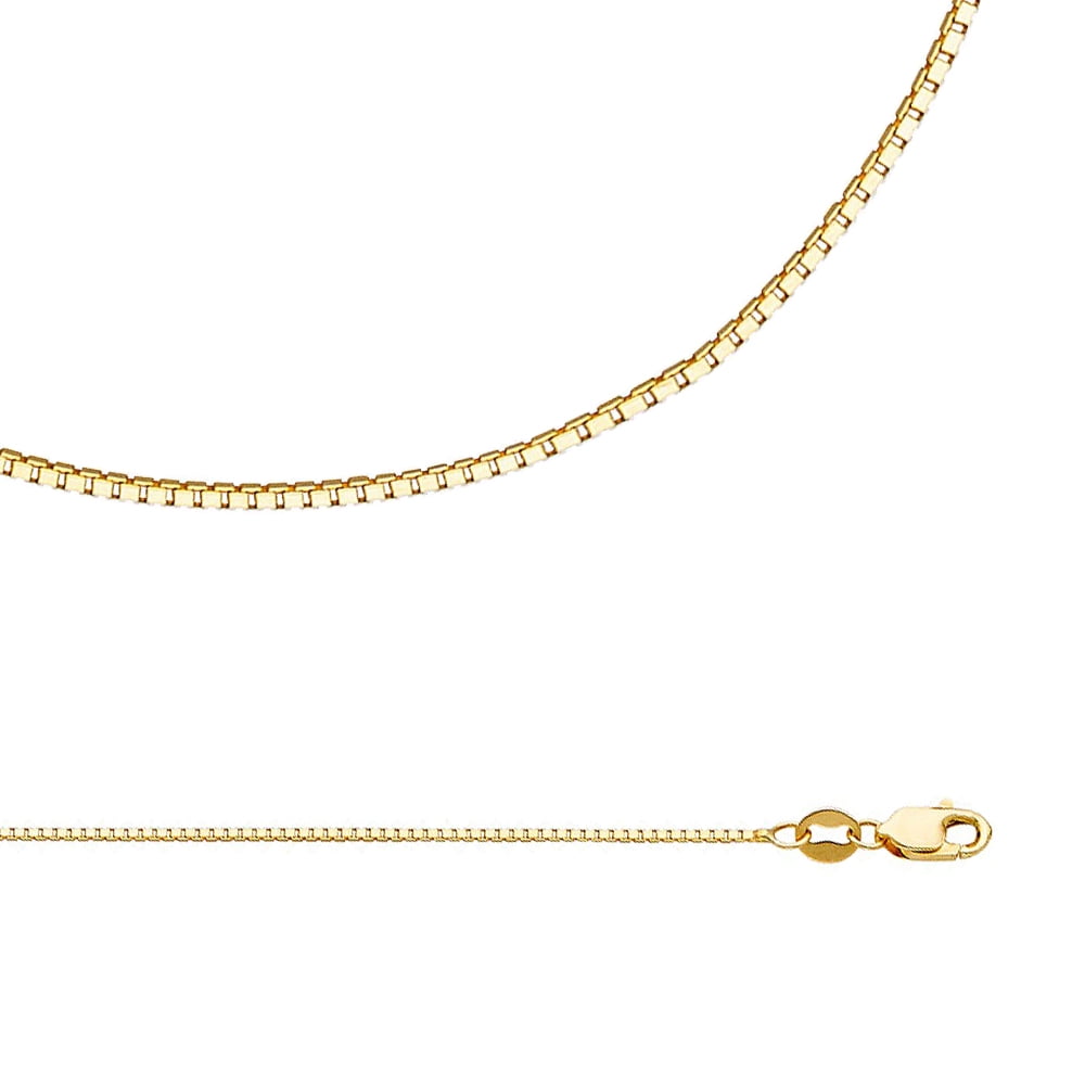 Solid 14k Yellow Gold Chain Box Necklace Plain Square Links Polished Style Genuine 1 mm - 22 inch
