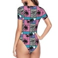 thumbnail image 4 of Fotbe Hawaii Palms Women's Crew Neck Short Sleeves Bodysuit Tops Round Neck Slim Sleeveless Soft Comfortable Basic-Large, 4 of 9
