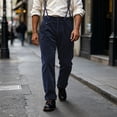 thumbnail image 4 of Zynoxe Mens Plus Size Autumn Winter Vintage Corduroy Suspender Pants Straight High Waist Business Casual Work Dress Pants with Adjustable Braces Dark Blue S, 4 of 9