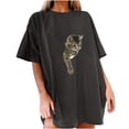 thumbnail image 2 of SMihono Hauts pour Femmes Été Chic Décontracté T-shirt à Manches Courtes Épaules Dénudées Imprimé Européen Col Rond T-shirt Oversize pour Femmes, 2 of 7