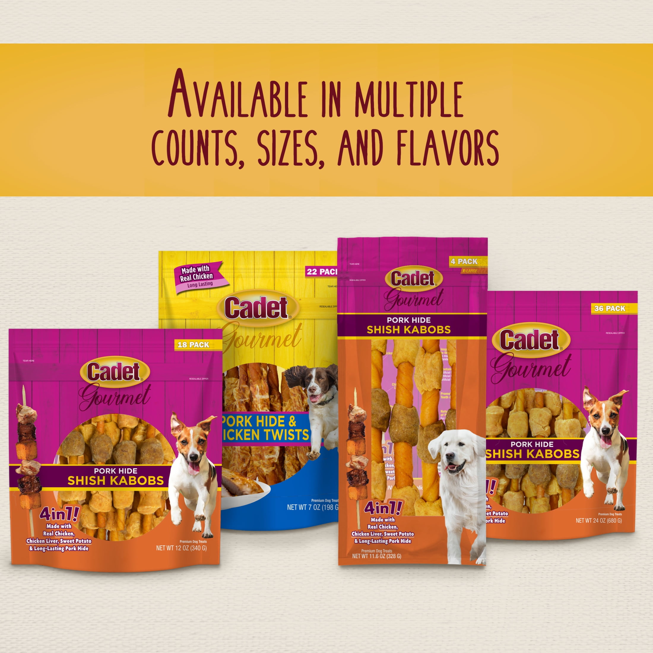 Cadet Gourmet Shish Kabob Dog Treats for Small Dogs, Chicken & Sweet Potato Dog Chews, 5 Inch, 24 Ounce