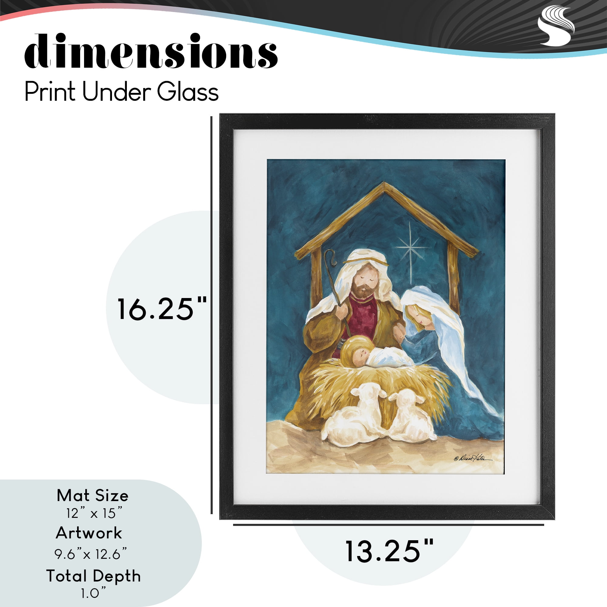 Comforting Nativity Painting Black Framed Print Under Glass, design by Diane Kater