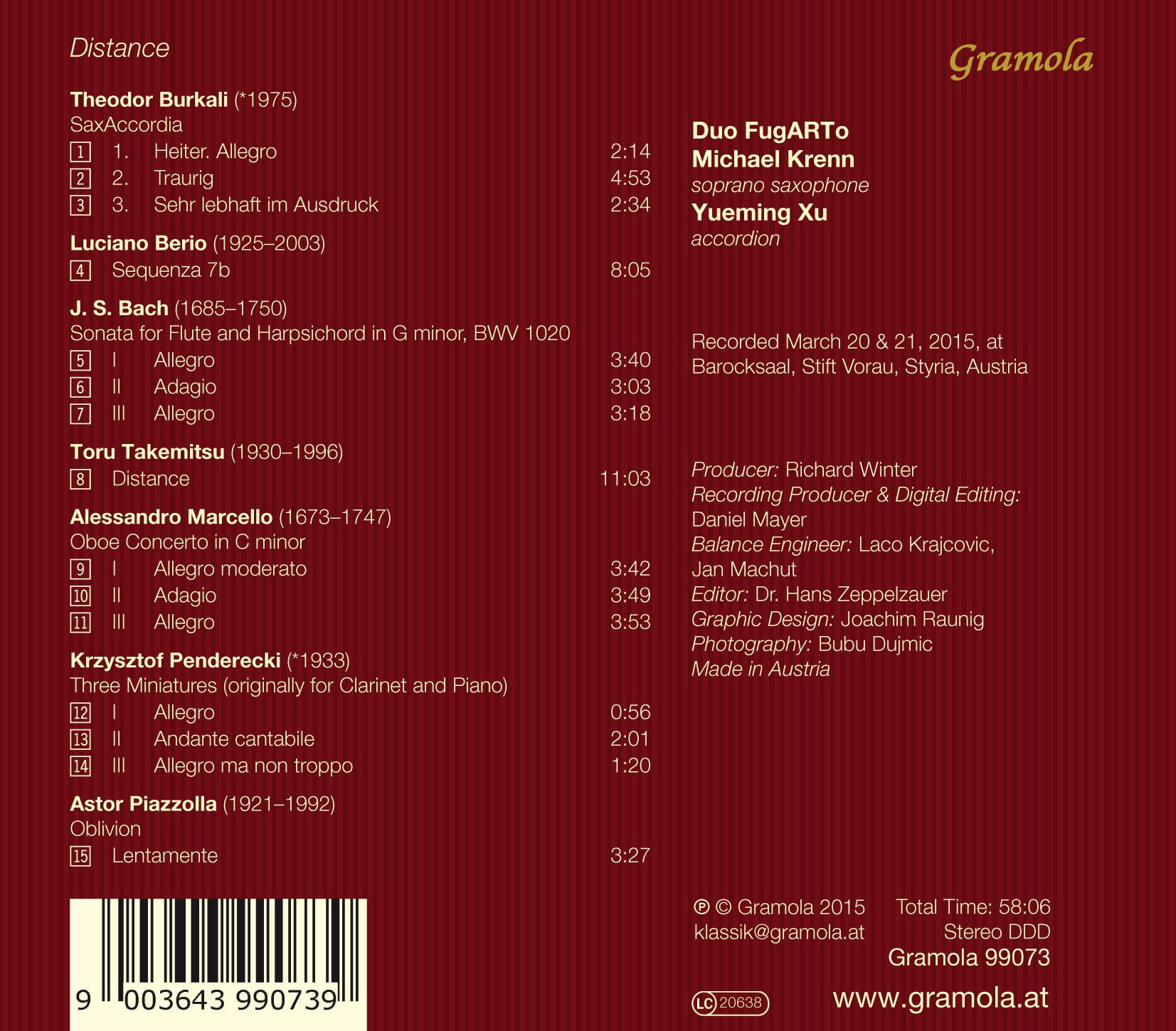 Bach,J.S. / Krenn,Michael / Xu,Yueming - Distance - Music & Performance - CD