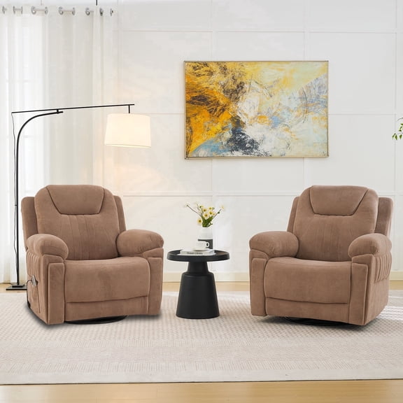 Pmango 2 Pack Electric Automatic Rocking Recliner Chair for Adults with 3 Speeds, Wired Remote Control, Power Auto Rocking Recliner, 5-15 Minutes Rocking Timer Function, for Living Room, Light Brown