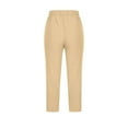thumbnail image 4 of Bloomae Women's Petite Linen Capris Capri Pants with Pockets Lightweight Trendy Solid Color Casual Drawstring Elastic High Waist Straight Leg Cropped Trousers Khaki S, 4 of 5