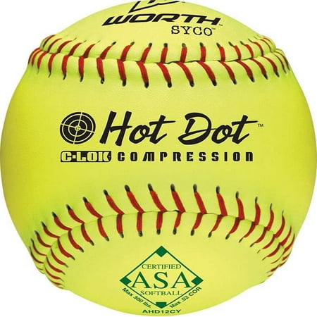 Worth Syco Hot Dot Official ASA Slowpitch Softball-12" - 1 Dozen