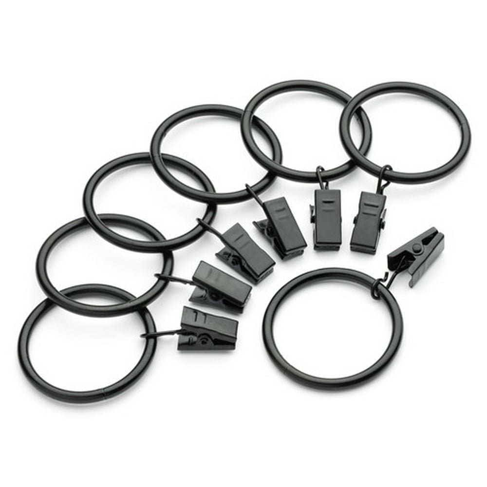 1 1/2 Inch Metal Curtain Clip Rings in Black, Set of 20