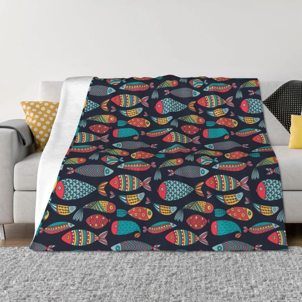 Balery Colorful Fish Manta de Franela con Dibujo, Lujo Ultra Suave y Cálido, Antipelusa y Resistente a las Arrugas para Cama, Sofá, Camping -80"x60"