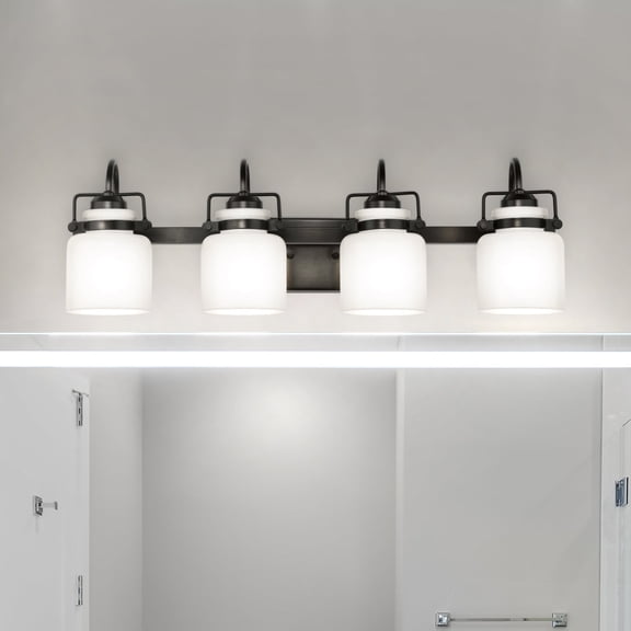 Luxury Transitional Bath Light, Small Size: 9.125''H x 7.125''W, with Modern Farmhouse Style Elements, Matte Black Finish, UHP4551 from the Bowman Collection by Urban Ambiance